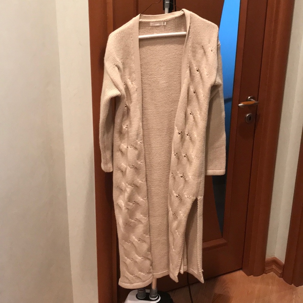 Long sleeve nude woven cardigan sweater size Small